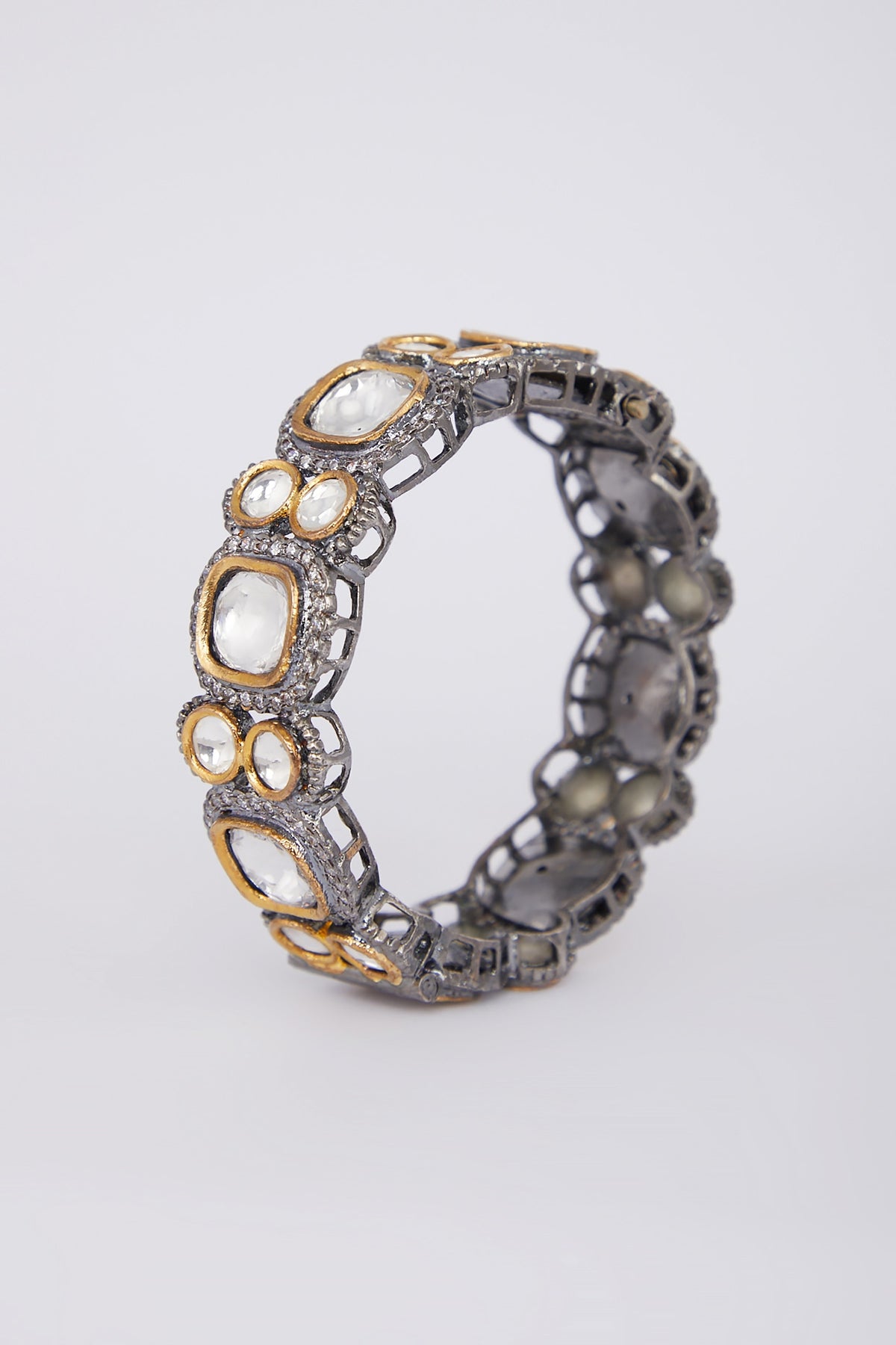 Gold Finish Kundan & Ruby Bangle