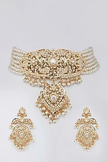 Gold Finish Pearl Choker Necklace Set