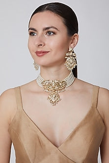 Gold Finish Pearl Choker Necklace Set