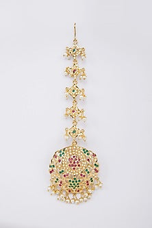 Gold Finish Pearl & Jadau Maang Tikka
