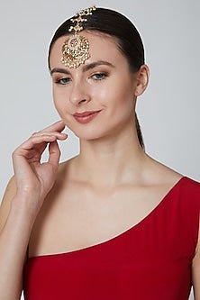 Gold Finish Pearl & Jadau Maang Tikka