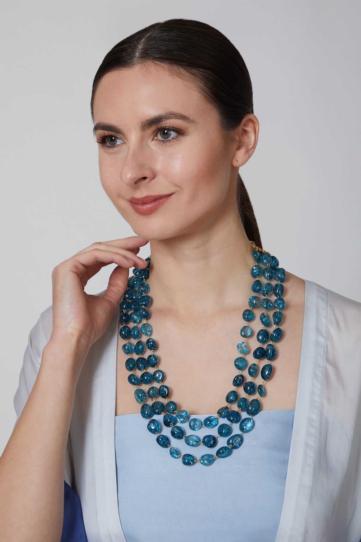 Teal Blue Glass Beaded Necklace