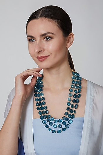 Teal Blue Glass Beaded Necklace