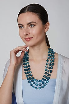Teal Blue Glass Beaded Necklace