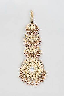 Gold Finish Red Meenakari Maang Tikka