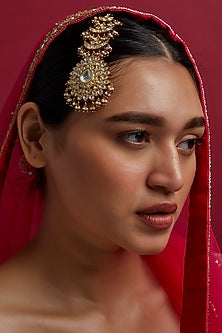 Gold Finish Red Meenakari Maang Tikka