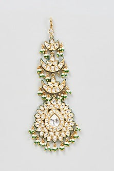 Gold Finish Green Meenakari Maang Tikka