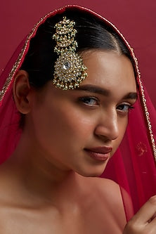 Gold Finish Green Meenakari Maang Tikka