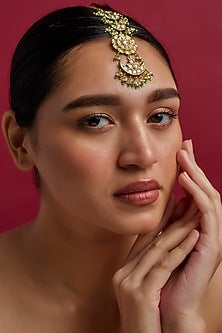 Gold Finish Green Meenakari Maang Tikka