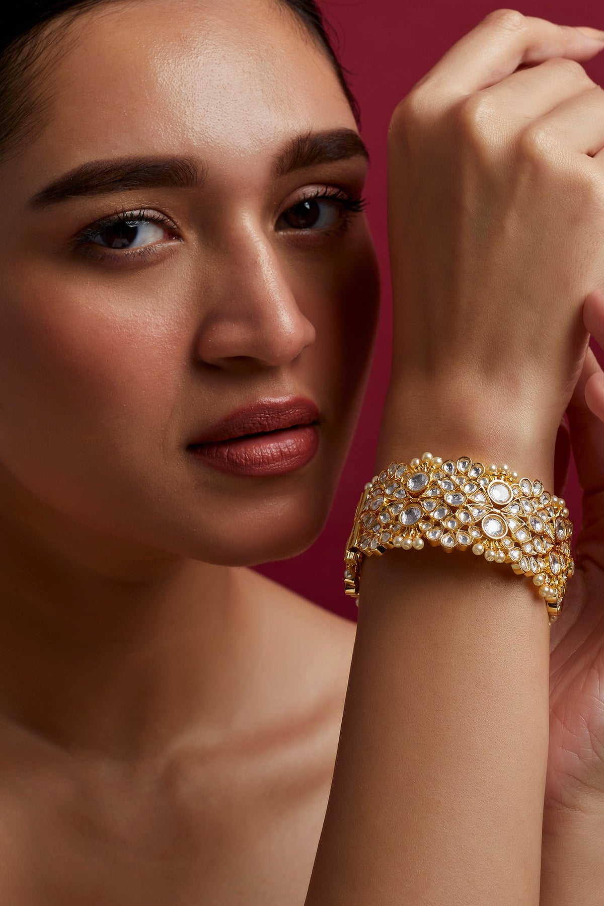 Gold Finish Kundan Polki Bangle