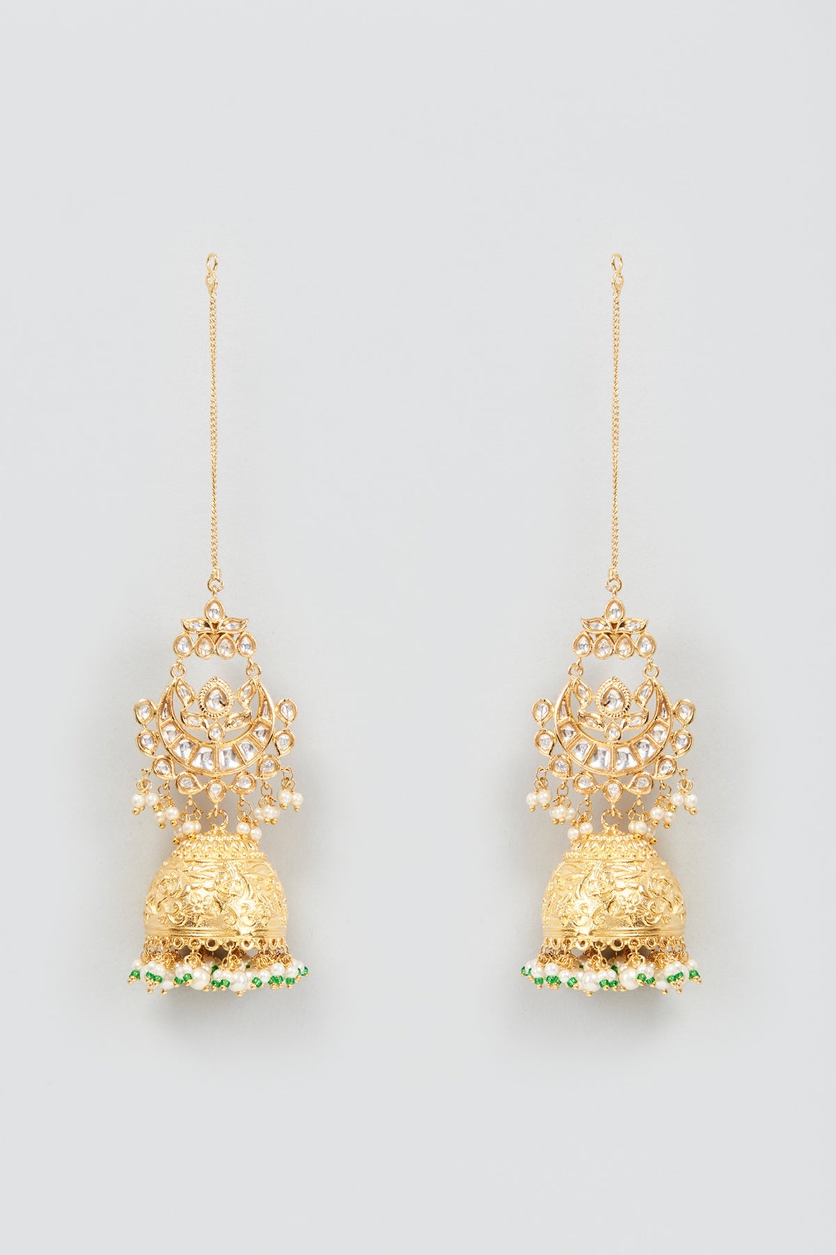 Gold Finish Kundan Polki Jhumka Earrings