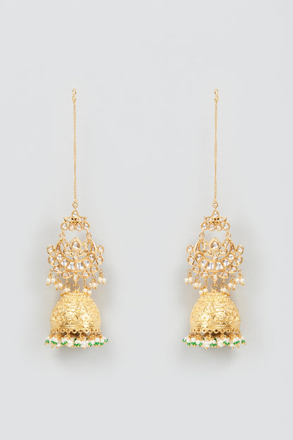 Gold Finish Kundan Polki Jhumka Earrings
