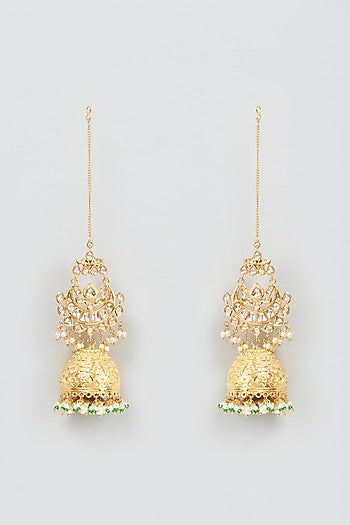 Gold Finish Kundan Polki Jhumka Earrings