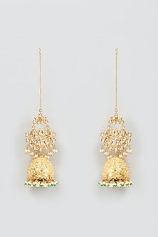 Gold Finish Kundan Polki Jhumka Earrings