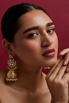Gold Finish Kundan Polki Jhumka Earrings