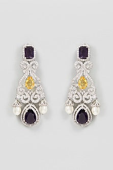 White Finish Sapphire Zircon Dangler Earrings