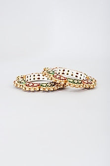 Gold Finish Green & Red Meenakari Bangles (Set of 2)