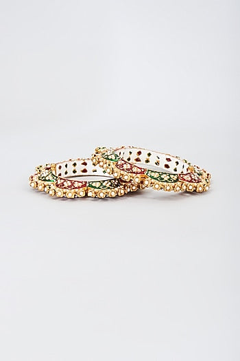 Gold Finish Green & Red Meenakari Bangles (Set of 2)