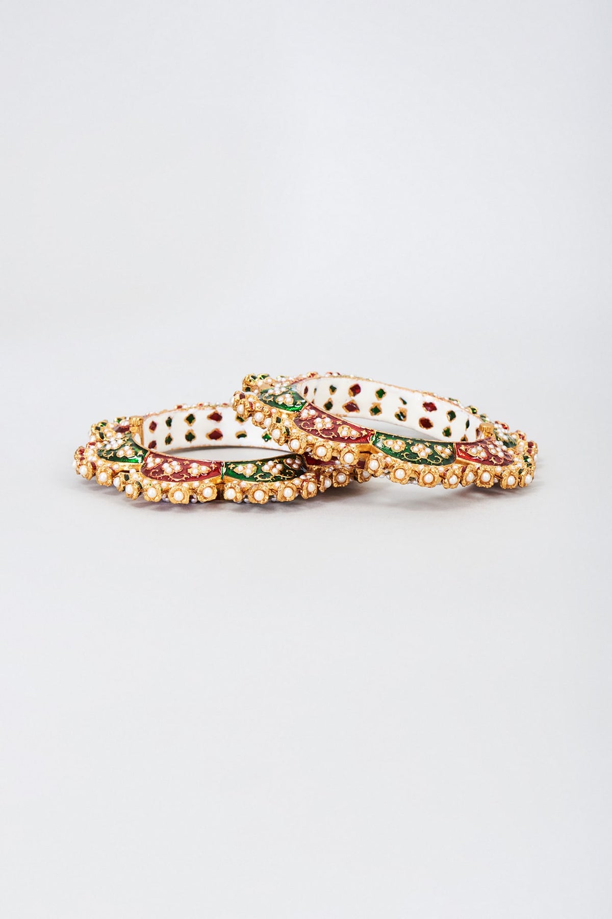 Gold Finish Green & Red Meenakari Bangles (Set of 2)