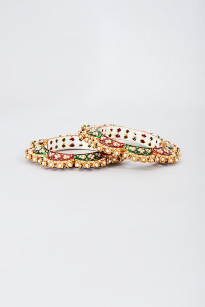 Gold Finish Green & Red Meenakari Bangles (Set of 2)