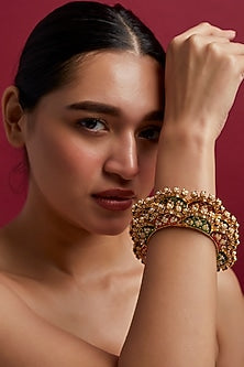 Gold Finish Green & Red Meenakari Bangles (Set of 2)