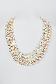 Gold Finish Off-White Beaded Long Necklace
