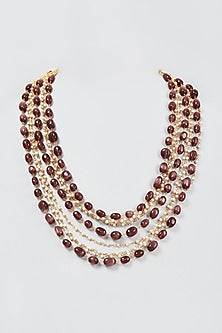 Gold Finish Purple Beaded Long Necklace