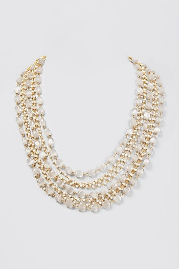 Gold Finish Grey Beaded Long Necklace