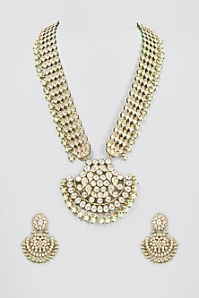 Gold Finish Green Meenakari Long Necklace Set