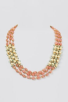 Gold Finish Light Orange Pearl Necklace