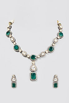 Gold Finish Green Stone & Kundan Necklace Set
