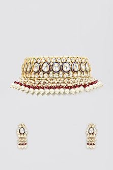 Gold Finish Blue Meenakari Choker Necklace Set