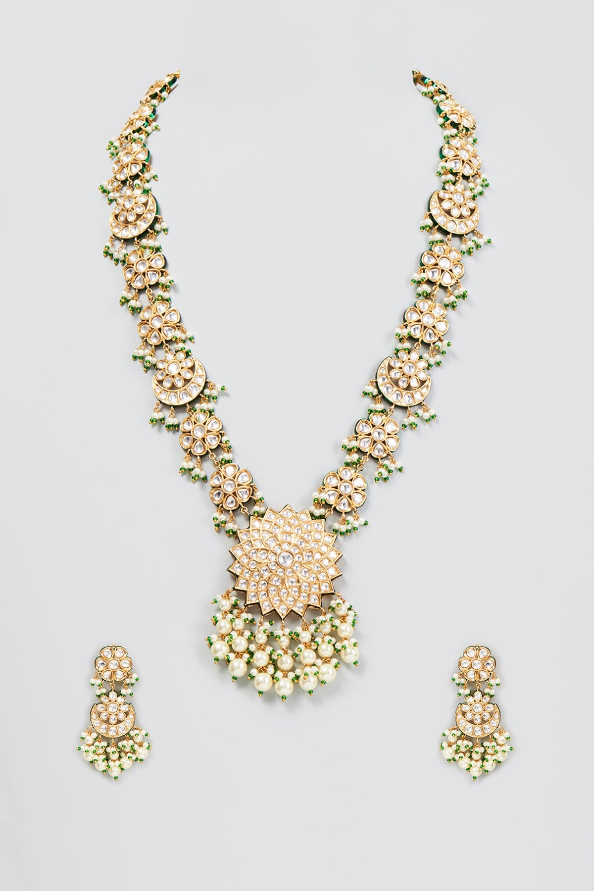 Gold Finish Green Meenakari Necklace Set