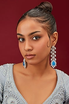 White Finish Zircon & Blue Stone Dangler Earrings