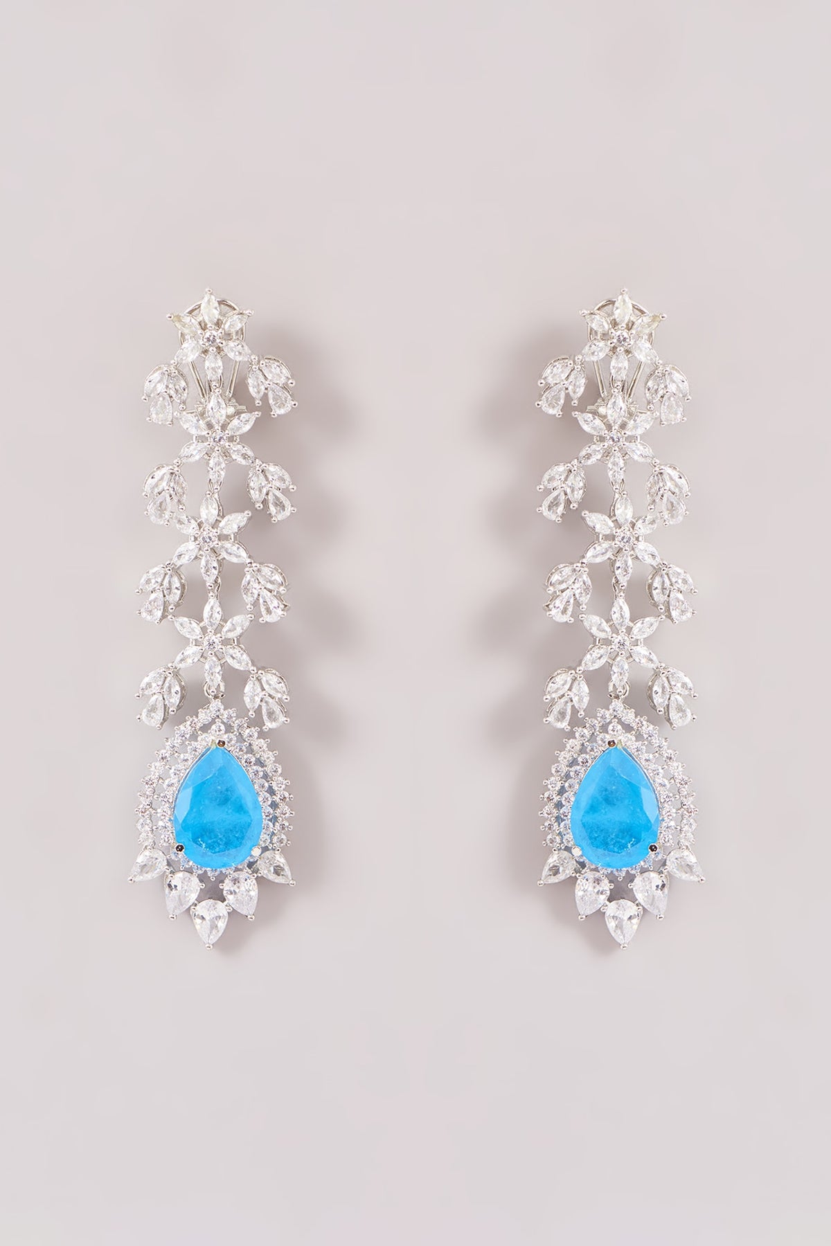 White Finish Zircon & Blue Stone Dangler Earrings