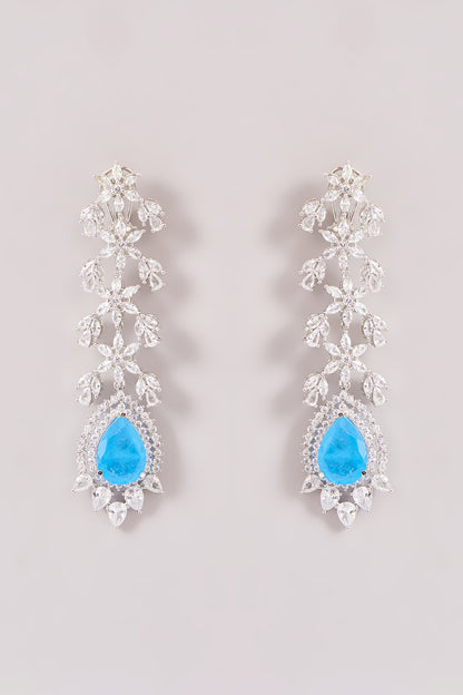 White Finish Zircon & Blue Stone Dangler Earrings
