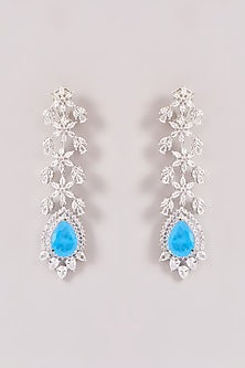 White Finish Zircon & Blue Stone Dangler Earrings