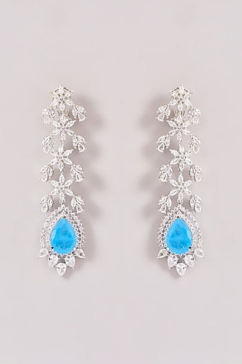 White Finish Zircon & Blue Stone Dangler Earrings