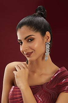 Black Rhodium Finish Champagne Zircon Dangler Earrings
