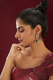 Gold Finish Zircon & Emerald Stone Dangler Earrings