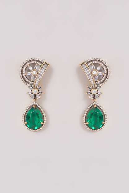 Gold Finish Zircon & Emerald Stone Dangler Earrings