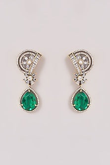 Gold Finish Zircon & Emerald Stone Dangler Earrings