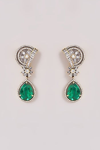 Gold Finish Zircon & Emerald Stone Dangler Earrings