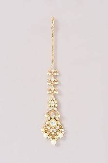 Gold Finish Kundan Polki & Pearl Maang Tikka