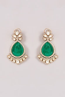 Gold Finish Kundan Polki & Mint Green Stone Dangler Earrings