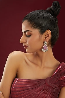 Gold Finish Kundan Polki & Purple Stone Dangler Earrings