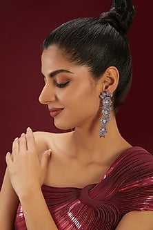 White Finish Zircon & Purple Stone Dangler Earrings