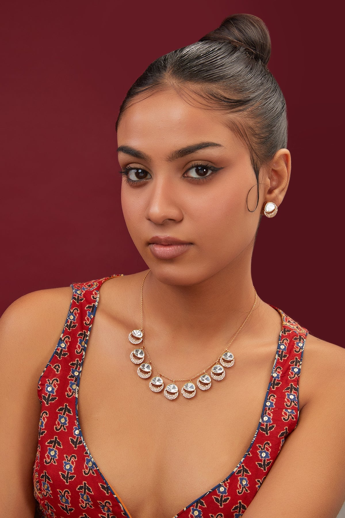Gold Finish Kundan Polki Long Necklace Set