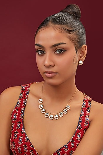 Gold Finish Kundan Polki Long Necklace Set