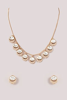 Gold Finish Kundan Polki Long Necklace Set